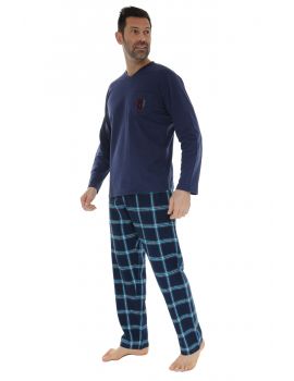 PYJAMA LONG COL V BLEU KINGSTON