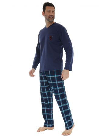 PYJAMA LONG COL V BLEU KINGSTON